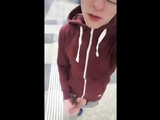 He jerks and cums in a entrance hall