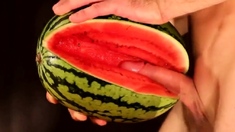 water melon cum - fucking a melon and cumming