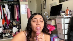 Teen gives POV head and handjob