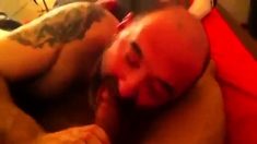 Hairy Daddy Sucks A Big Dick in Bed