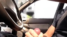 Str8 trucker flashing on the highway with cumshot