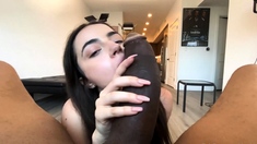 Big cock EXGF interracial busty geek coed blowjob