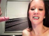 His girl with braces ends up facialized