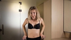 Gorgeous Blonde Teen Tries on Black Lingerie