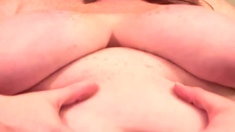 Amateur redhead masturbates then gives a blowjob
