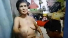 Amateur Asian Granny Webcam Show with Young Boy