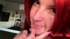 Sexy amateur redhead teen double dildo action
