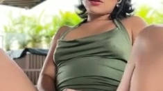 Sexy brunette teen outdoor masturbation