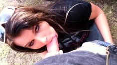 Busty babe playing with her big boobs