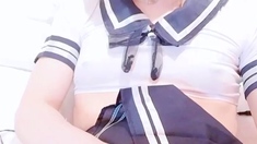 Brunette Tranny Jerking In Hard Dick In Solo Webcam