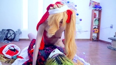 Blonde pissing teen toying pussy closeup