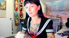 Small tit brunette amateur tugs on a big willie