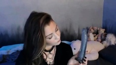 Webcam Girl Plays with Dildo Deep in Her Throat