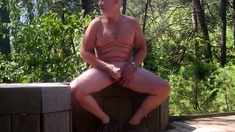 Bearded Daddy Caught Stroking It Outdoors