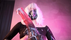 Sweet girl in miniskirt and fishnet stockings takes a Huge