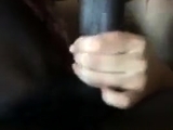 White slut giving handjob after interracial handjob