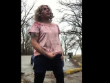 Crossdresser outside jerk off